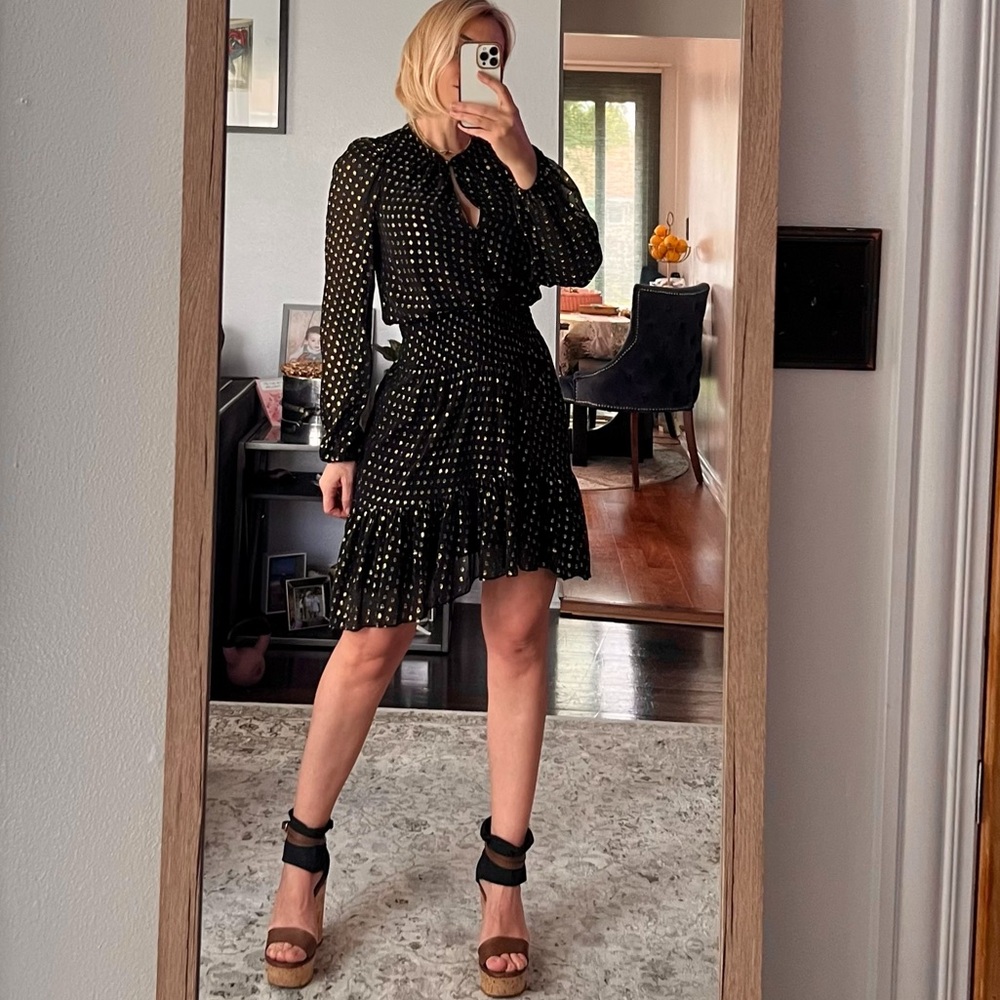 ALC Black and White Bishop Sleeve Wrap Dress